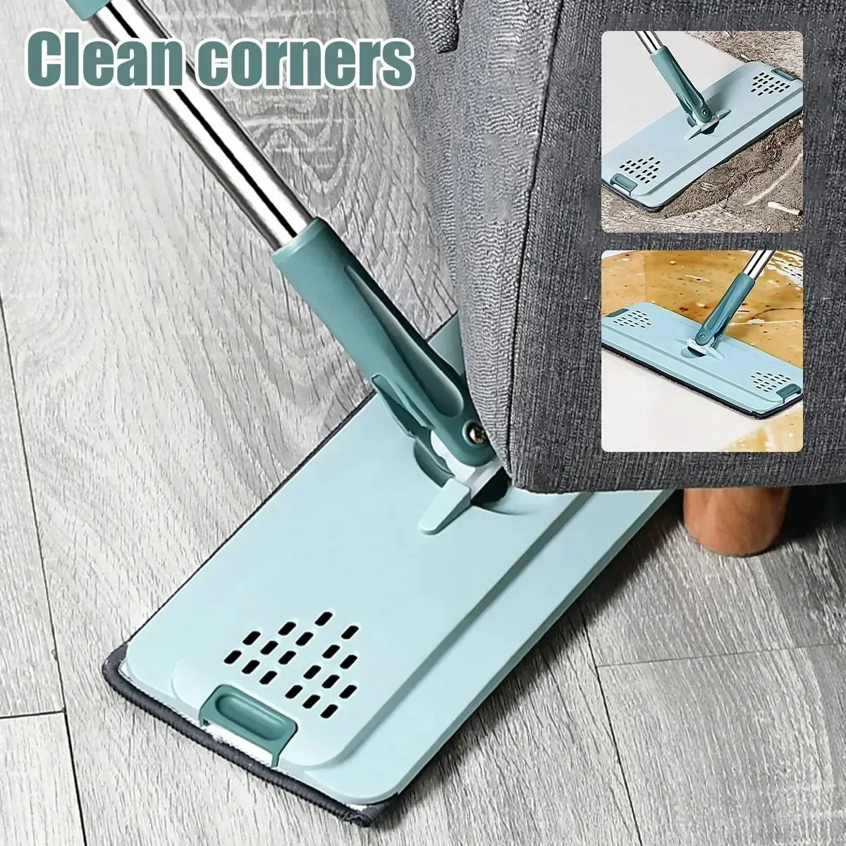 Flat Squeeze Mop com balde, Wringing Floor Cleaning, Microfiber Pads, uso molhado ou seco em madeira laminado, mão livre