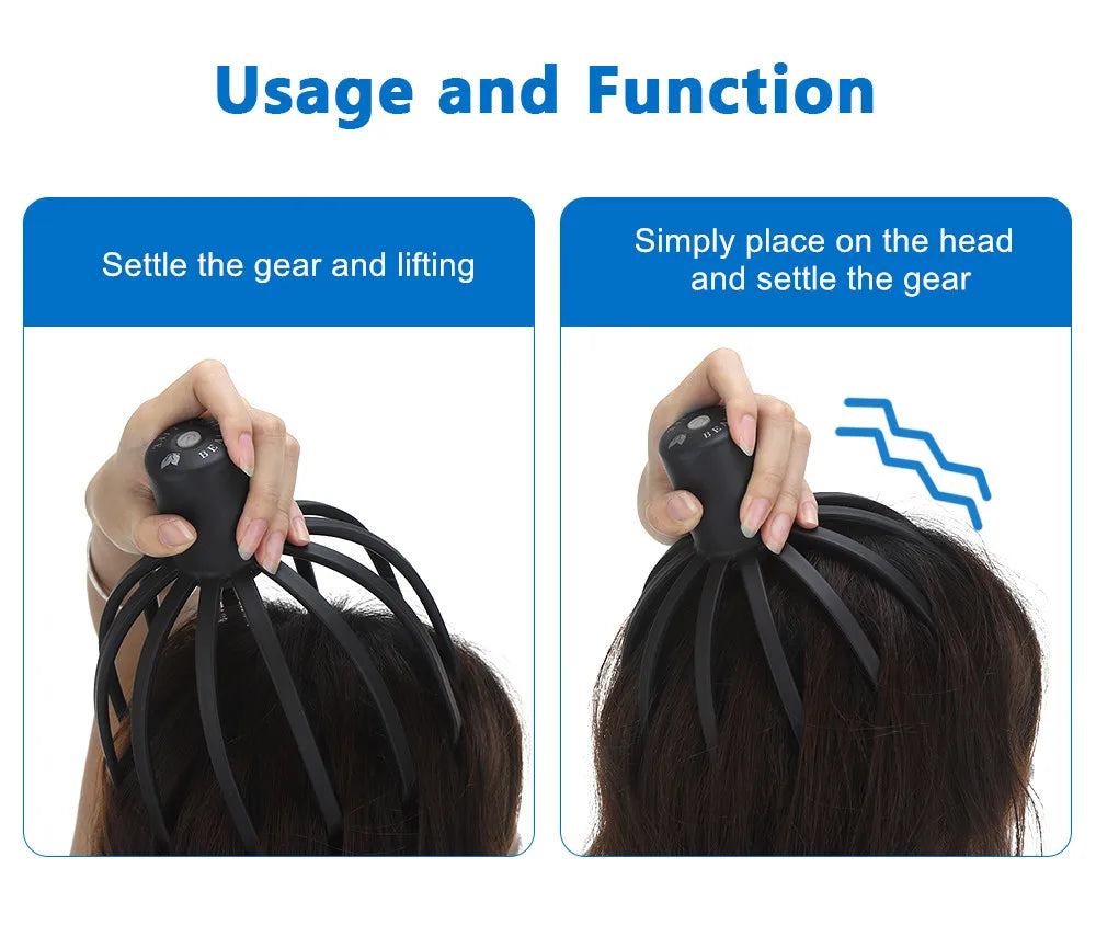 Electric Head Massager with Three Gears 12 TPE Massage Claws Head Massage Device USB Rechargeable