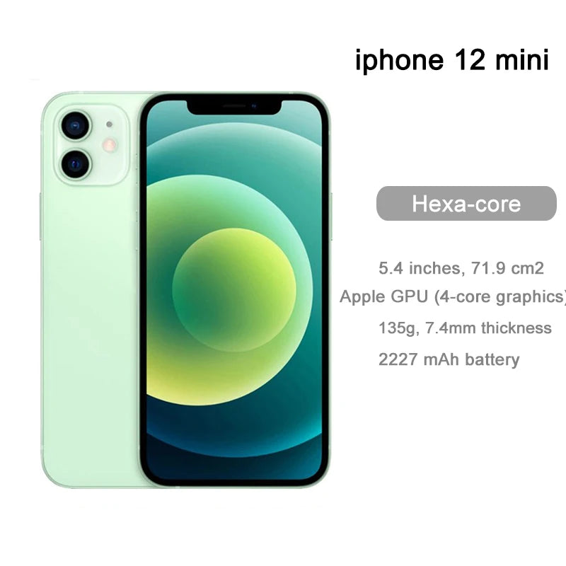 Unlocked Apple iPhone 12 Mini Genuine RAM 4GB ROM 64/128/256GB A14 IOS Face ID NFC 5G Cell Phone